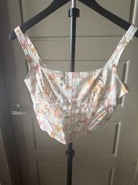 Floral Cropped Tank Top - White/Pink/Yellow